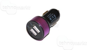 Автомобильный адаптер USB 2 выхода (1A/2,1A) чер