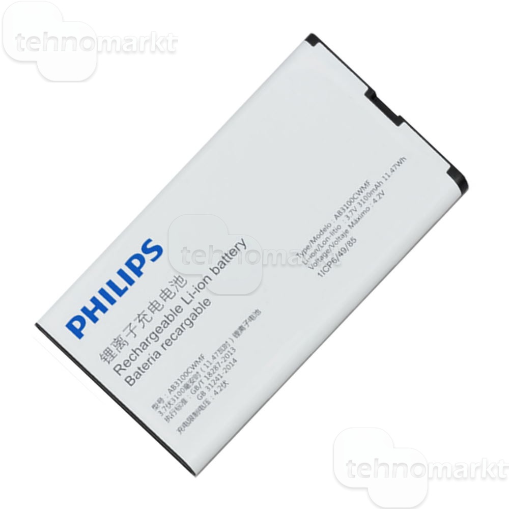 Купить Аккумулятор для Philips Xenium E580 (AB3100CWMF), цены, отзывы,  Каталог товаров в интернет-магазине Техномаркт Череповец, характеристики,  описание, фотографии