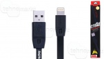 USB кабель iPhone 5, 5S, 5C, 6, 6Plus, 6S, 7 lightning Remax RC-001I плоский чер